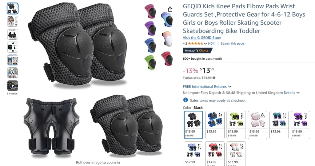 GEQID Kids Knee Pads Elbow Pads Wrist Guards Set