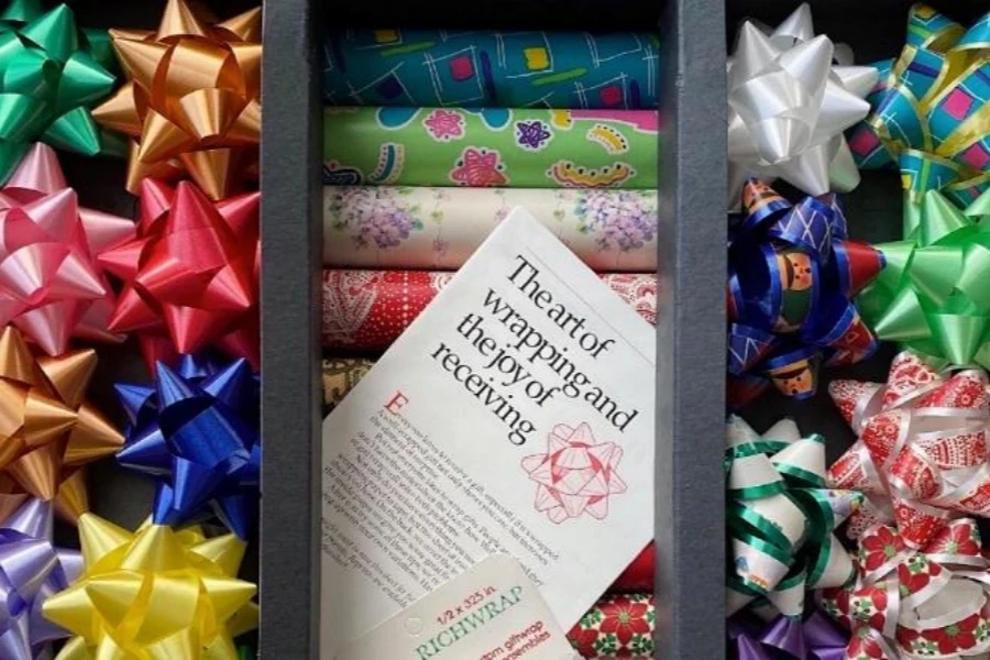 Gift paper rolls inside storage container