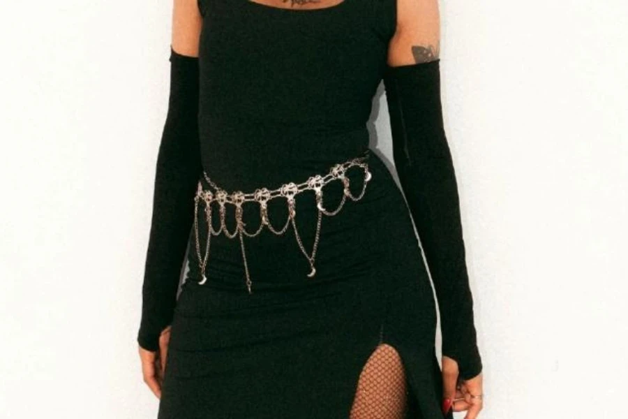 Gold-toned chain belt with pendants