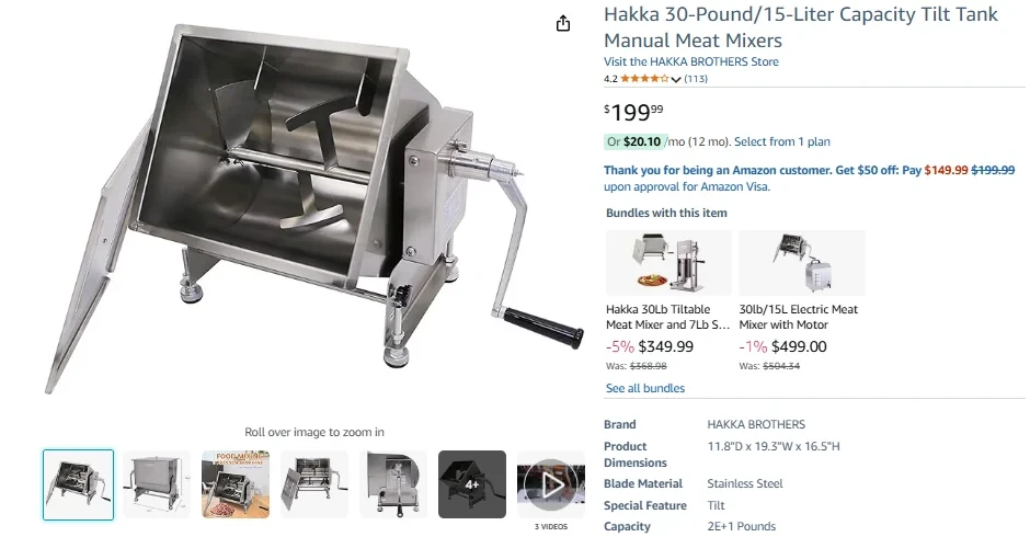 Hakka 40-Pound Manual Meat Mixer with Tilt Tank