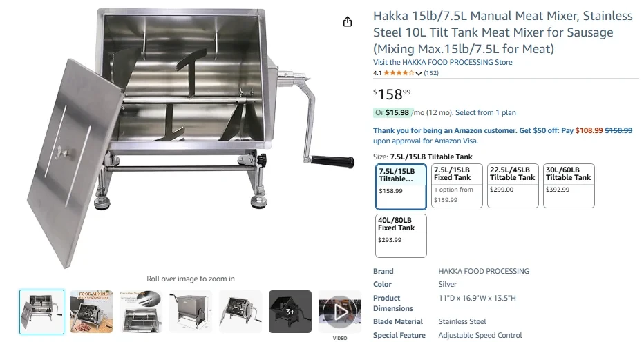 Hakka Manual Stainless Steel Meat Mixer