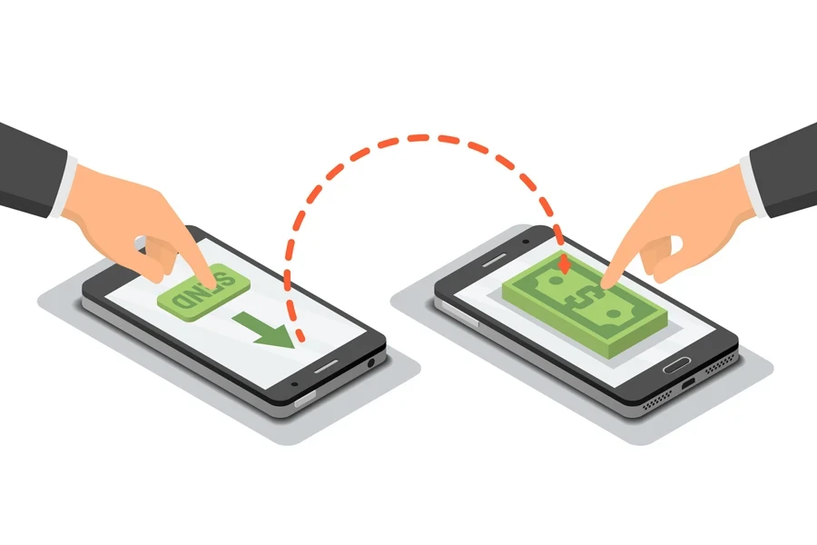 Hands sending and receiving money