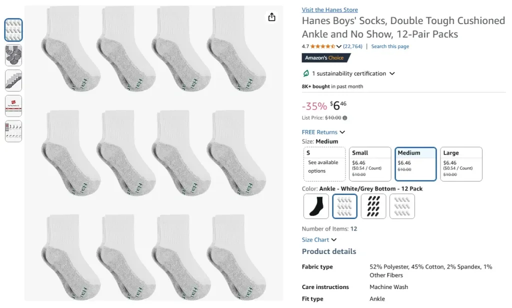 Calcetines Hanes para niño, con acolchado doble resistente y corte invisible en el tobillo (paquete de 12)