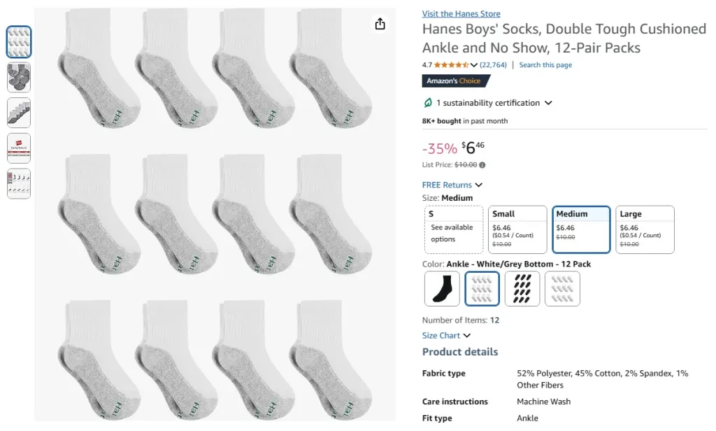 Hanes Boys' Socks, Double Tough Cushioned Ankle and No Show – 12 Pack