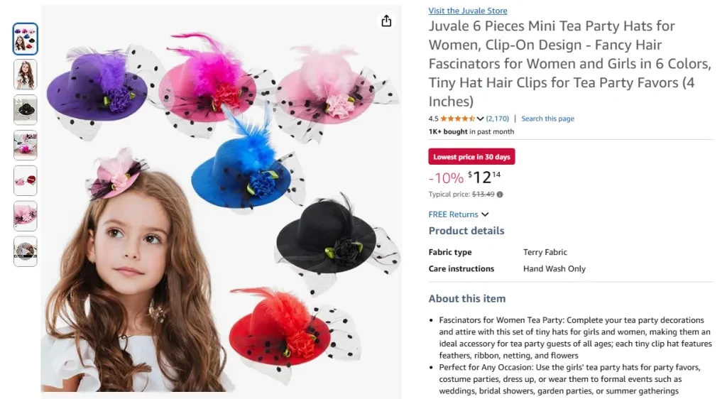 Juvale 6 Pieces Mini Tea Party Hats for Women