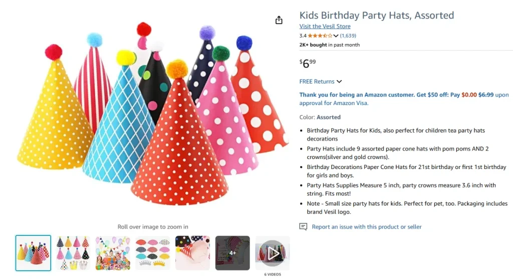 Kids Birthday Party Hats, Assorted (Vesil)