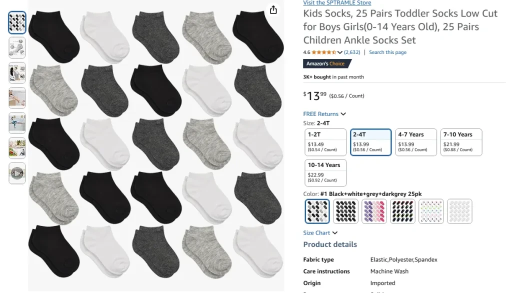 Kids Socks, 25 Pairs Toddler Socks Low Cut for Boys Girls (SPTRAMLE)