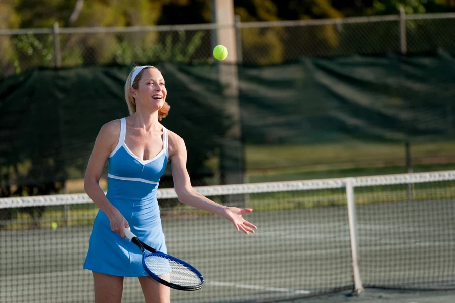 Light blue and white tennis dress worn in the summertime