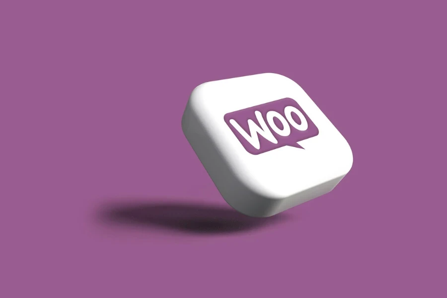 Logo of WooCommerce in purple and white