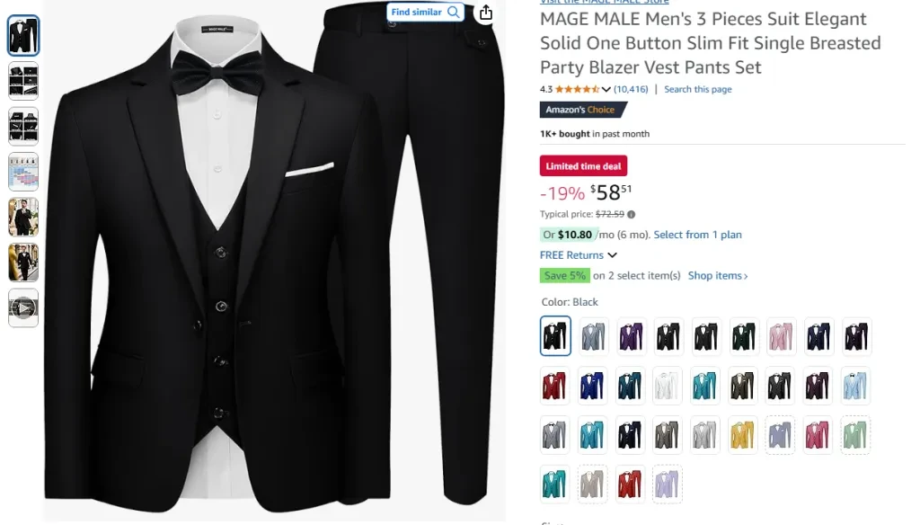 MAGE MALE Men's 3 Pieces Suit – Elegant Solid One Button Slim Fit
