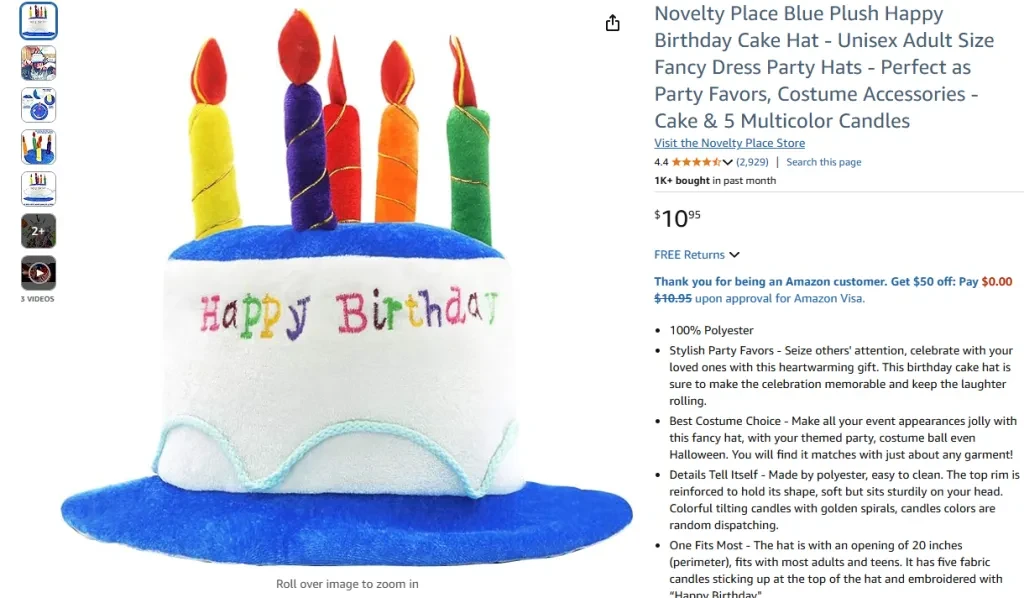 Novelty Place Blue Plush Happy Birthday Cake Hat