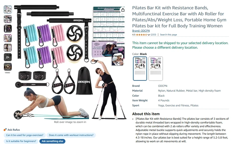ODCPN Pilates Bar Kit with Ab Roller