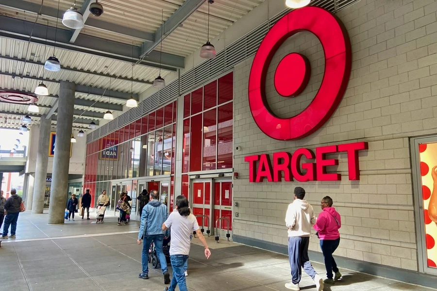 People working in front of Target