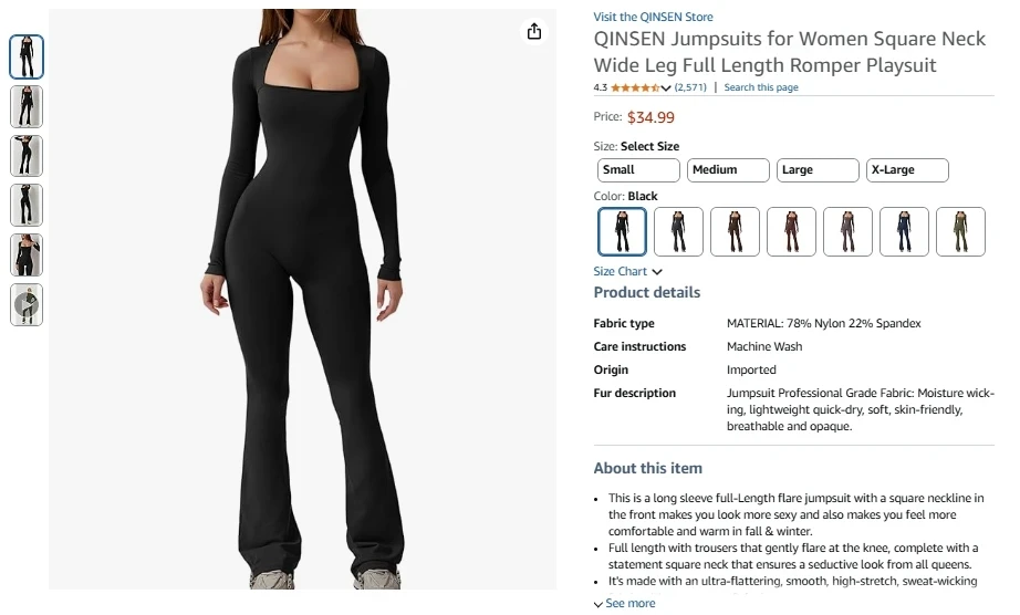 QINSEN Square Neck Wide Leg Jumpsuit