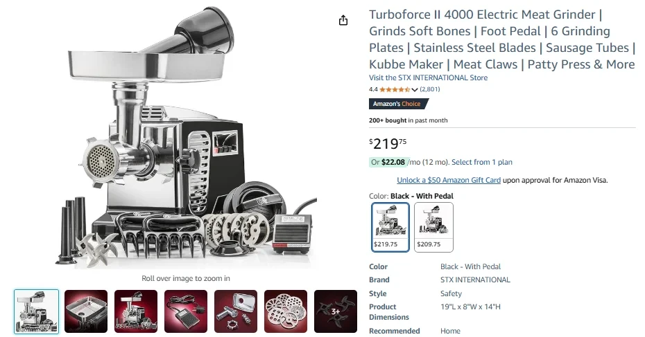 STX Turboforce II 4000 Electric Meat Grinder