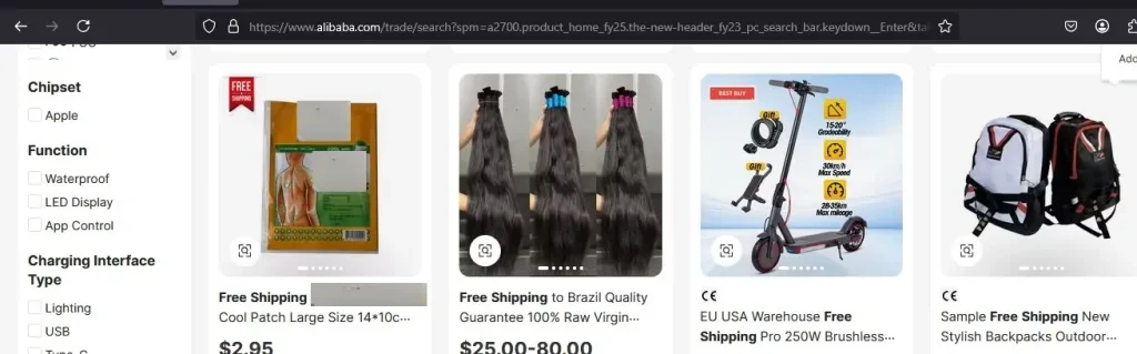 Some sellers offer free shipping options on Alibaba.com