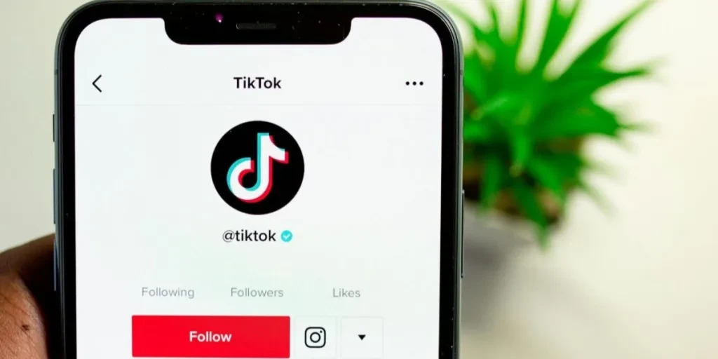 Someone holding a smartphone displaying TikTok profile
