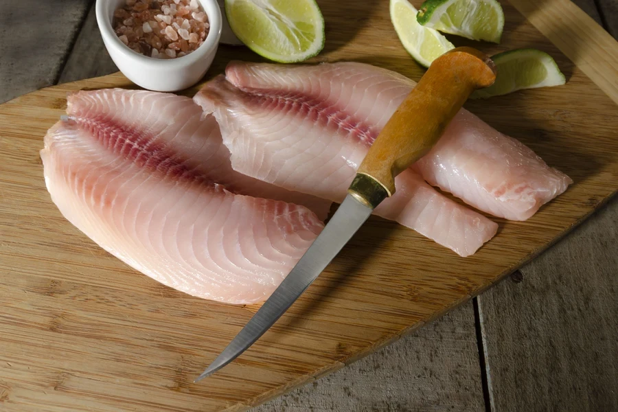 Stainless steel flexible fillet knife with wooden ergonomic handle