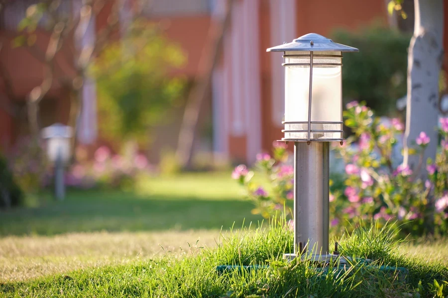 Stainless steel garden solar light during the daytime