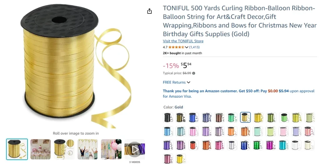 TONIFUL 500 Yards Curling Ribbon (Gold)