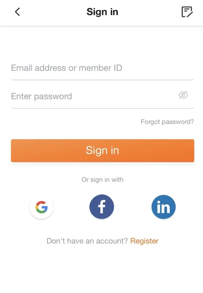 Users can sign in to Alibaba.com from GoogleFacebookLinkedIn