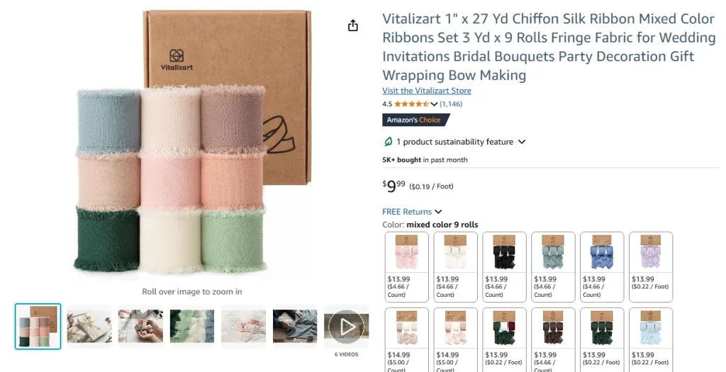 Vitalizart 1 x 27 Yards Chiffon Silk Ribbon (Mixed Colors)