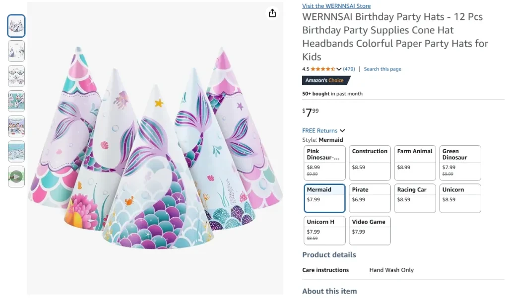 WERNNSAI Birthday Party Hats – 12 Pcs Paper Cone Hats