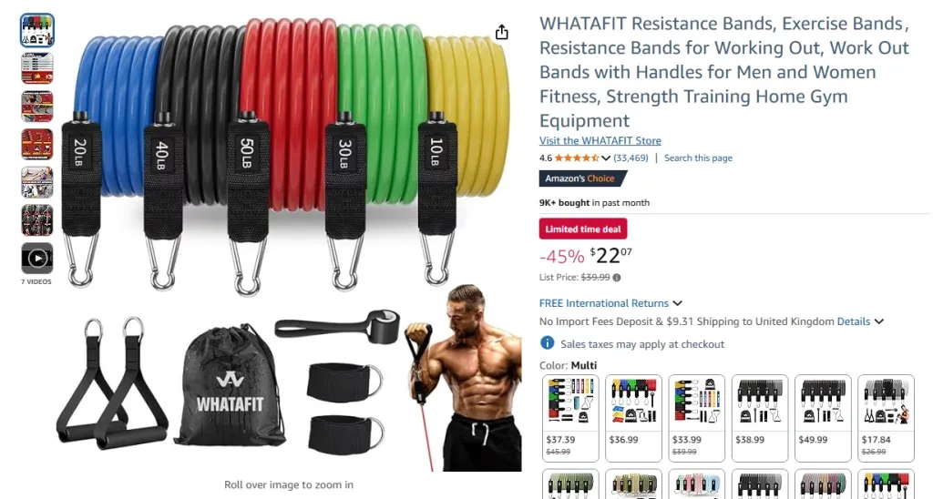 WHATAFIT Resistance Bands – Exercise Bands Set with Handles