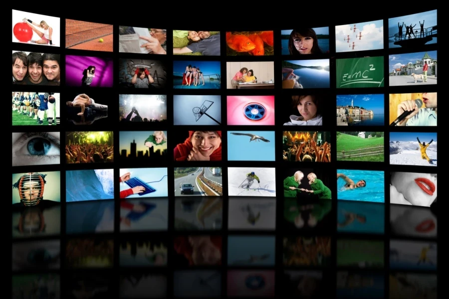 Wall of TVs each with a different image