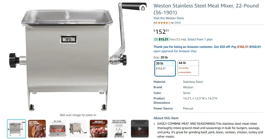 Weston Stainless Steel Meat Mixer