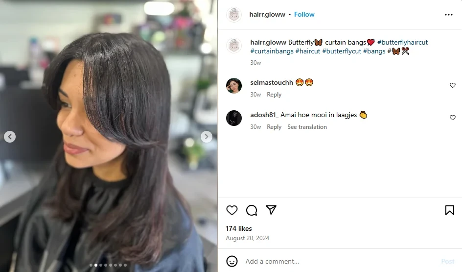 Woman getting a butterfly cut at a salon