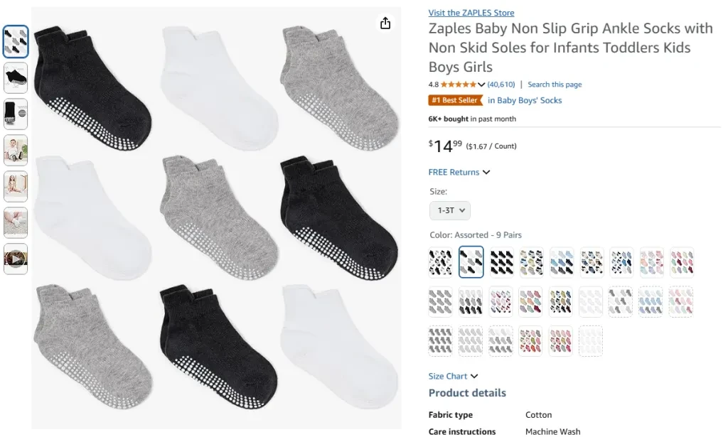 Zaples Baby Non-Slip Grip Ankle Socks with Non-Skid Soles