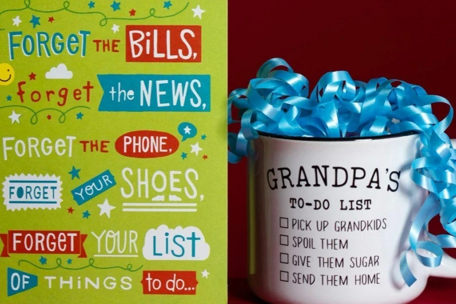 A customized mug beside a happy Father’s Day card