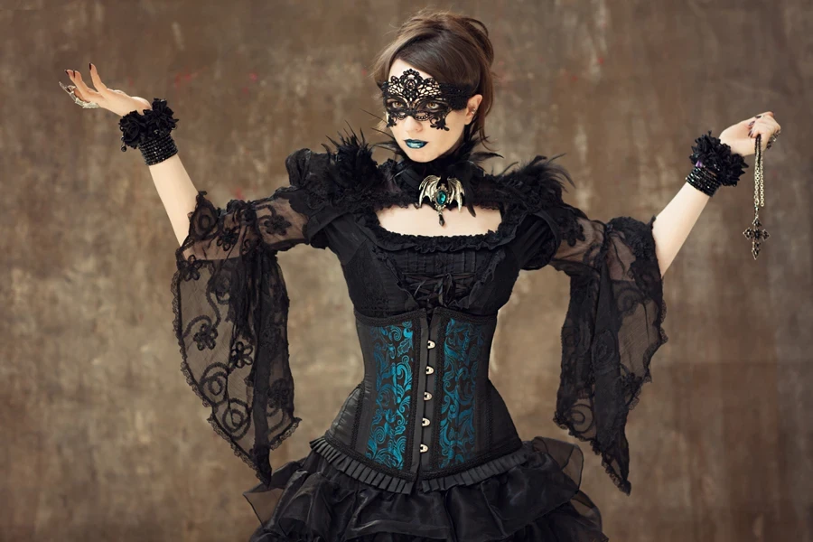 A goth girl wearing a corset skater dress