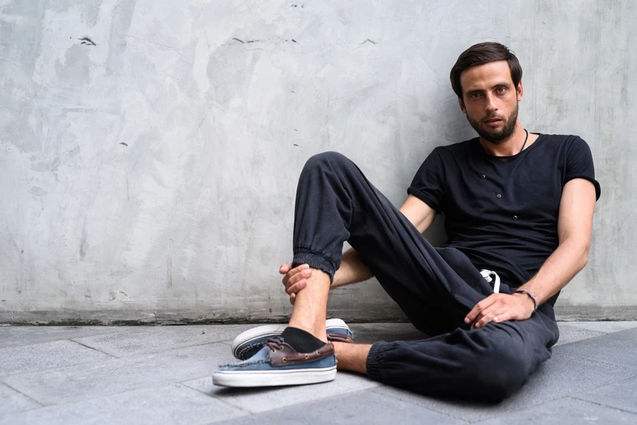 A man wearing lounge sweatpants