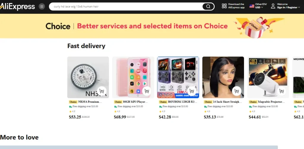 A screenshot of AliExpress’s homepage