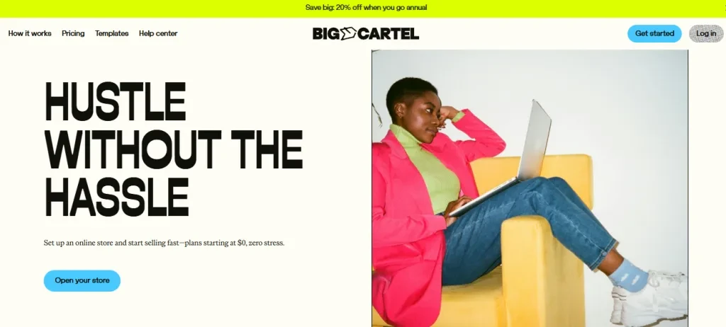 A screenshot of Big Cartel’s homepage