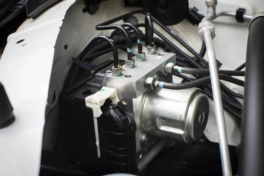 A side view of an installed ABS module