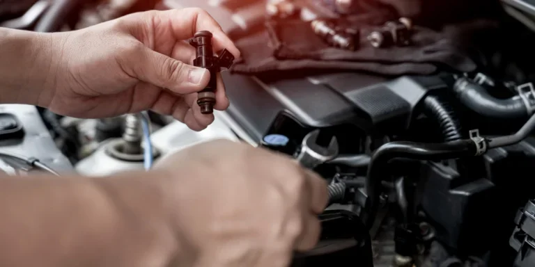 A technician holding a fuel injector