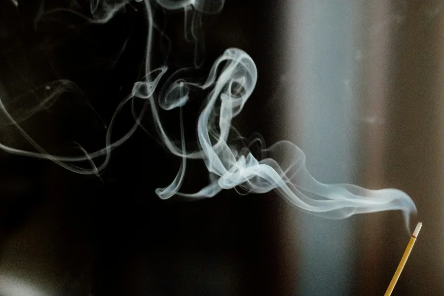 Un mince bâton d'encens avec de la fumée
