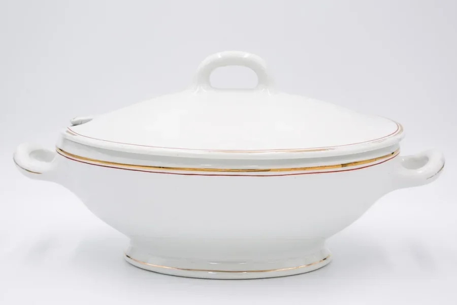 A white soup bowl with a lid