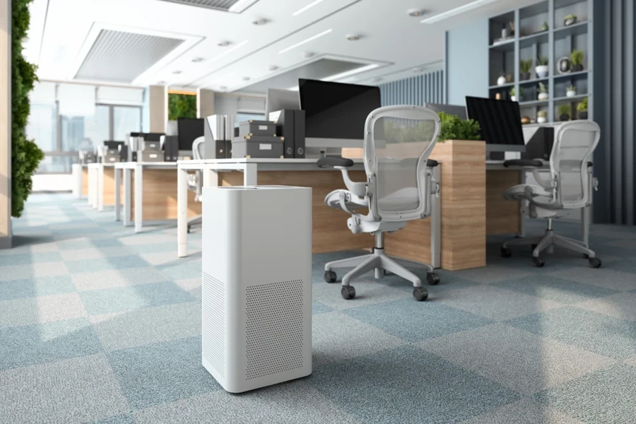 Air purifier placed in a modern office