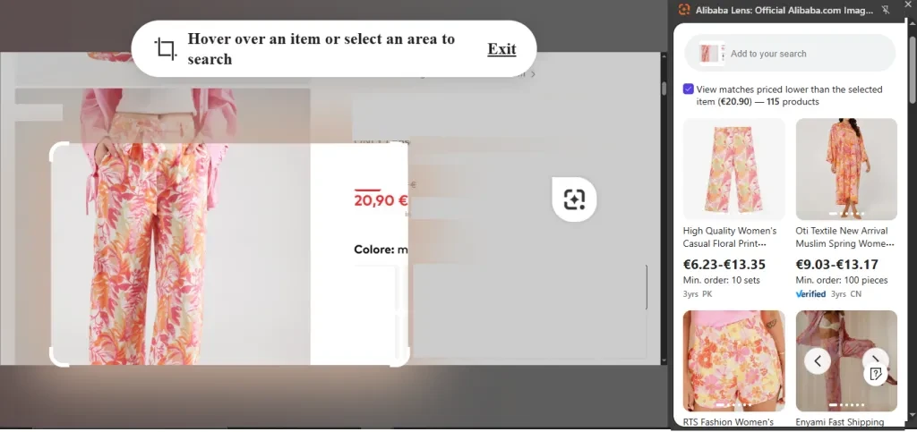 Alibaba Lens filters cheaper matches in the selected currency