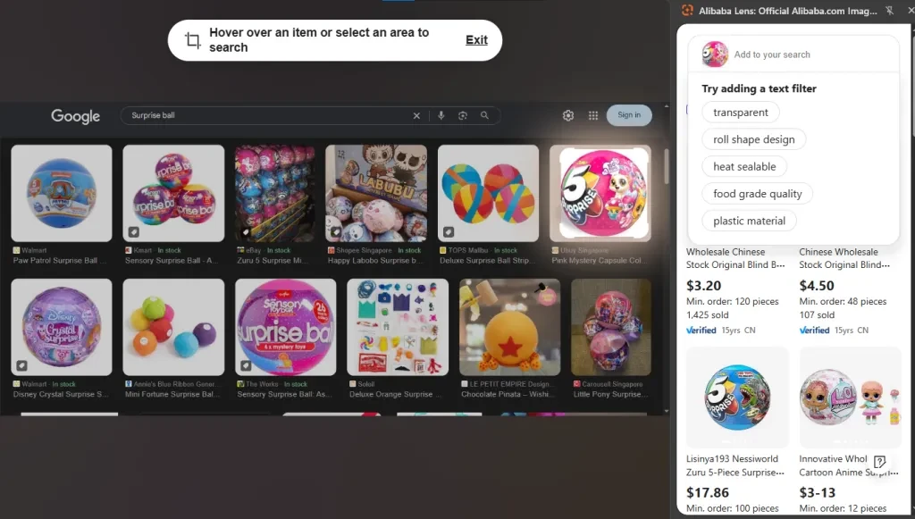 Alibaba Lens suggests text filter, narrow searches for precise results