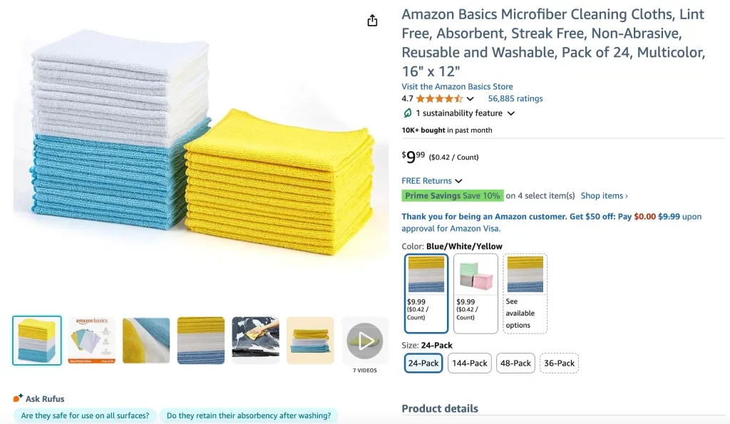 Paños de limpieza de microfibra Amazon Basics (sin pelusa)