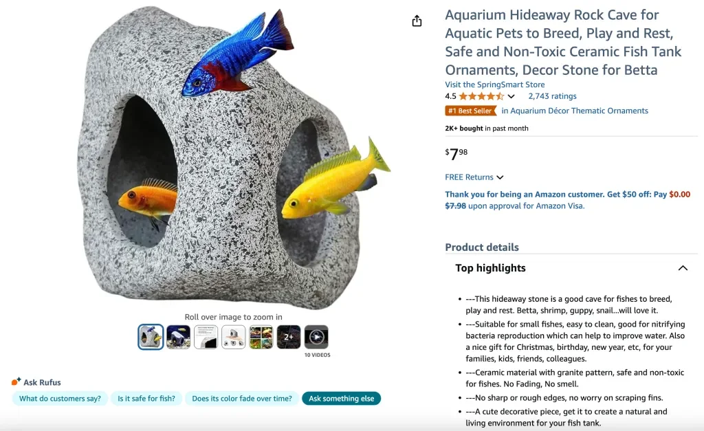 Aquarium Hideaway Rock Cave for Aquatic Pets