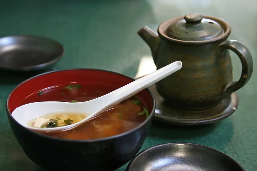 Asian soup spoon made of white plastic