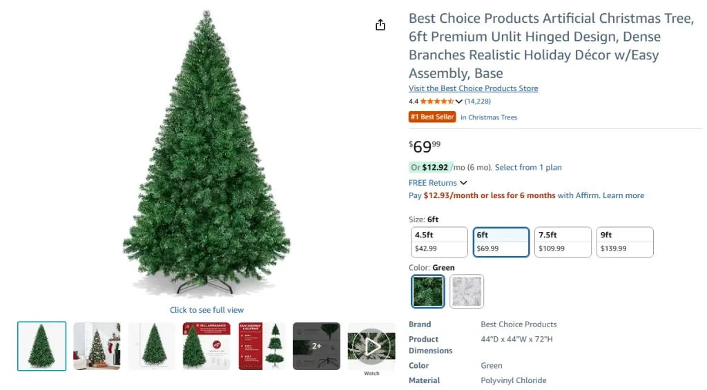 Искусственная рождественская елка Best Choice Products, 6 футов