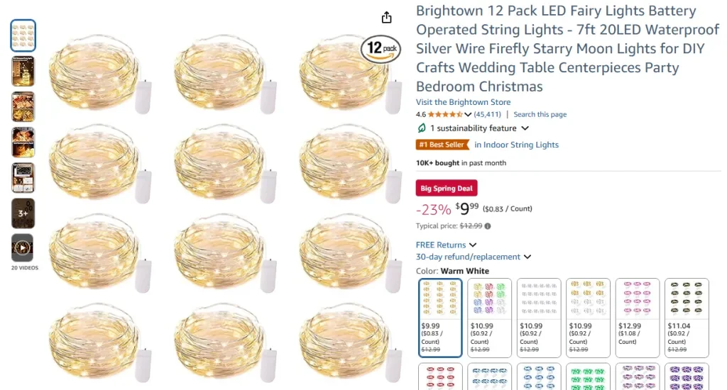 Guirnalda de luces LED Brightown (12 unidades, funciona con pilas)