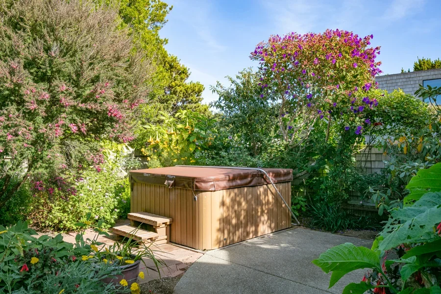 Brown hot tub cover installed at a spa